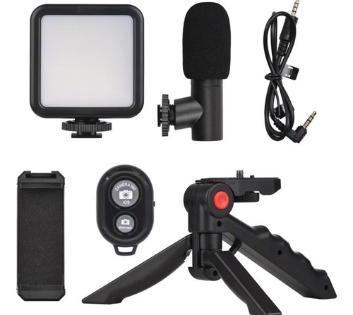 Kit Filmagem Vídeo Mini Ring Light Tripe Microfone Suporte