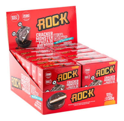 Cracker Monster Rock Com Whey Rock 55g Caixa Com 12 Unid Sabor Belga Coconut