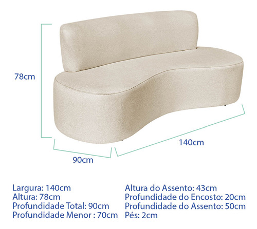 Kit Sofá Curvo Amsterdã 140cm E Poltrona Luiza Max Linho