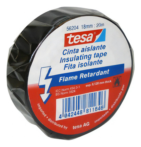 Cinta Aisladora Pvc Tesa Tape 18mm X 20m Color Negro Liso