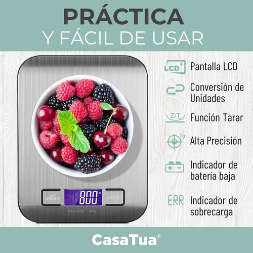 Imagen 2 de 7 de Balanza Pesa Digital Cocina Gramera Acero Inoxidable 5 Kilos
