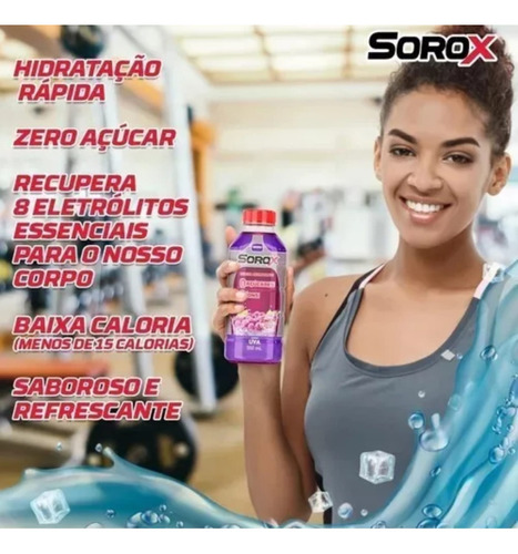 Pack 6 Sorox Hidratante Zero Açúcar 8 Ions Sabor Uva 550ml