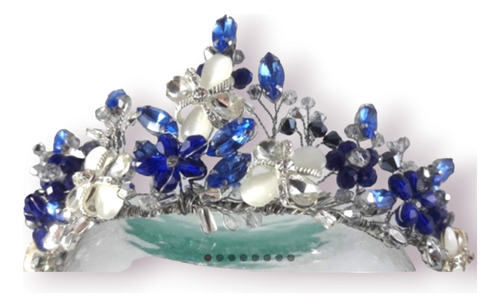 Tiara Corona Reina Plata - Azul Novias 15años   Fiestas 