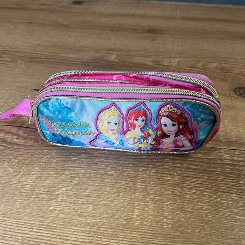 Estojo Escolar Duplo Princesas Mágicas Clio Infantil Cor Rosa Estojo Princesas