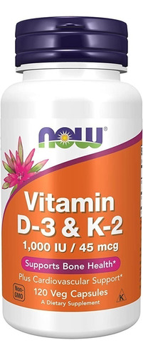 Vitamina D-3 Y K2, Now, 120 Caps, 1000ui 45mcg