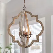 Comprar Log Barn Lampara Araña Hecha Mano Madera 4 Luz Colgante Sala