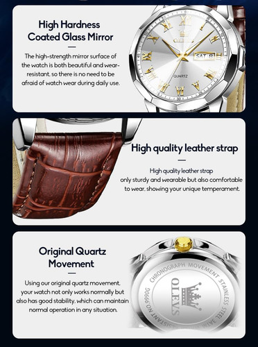 Olevs Relojes Para Hombre Reloj De Cuero Reloj Marrón Reloj