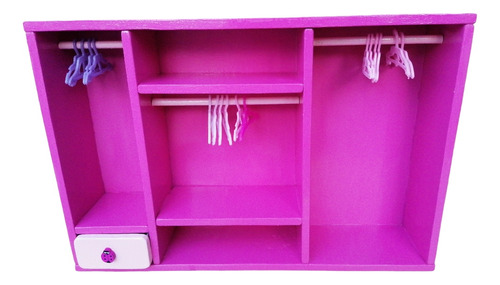 Armario Jumbo + 15 Ganchitos Fushia Mueble D Madera P Muñeca