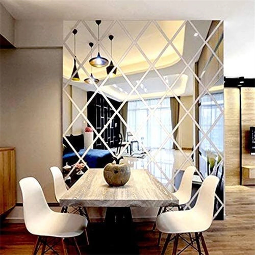 Kit 8 Espelho Decorativo Adesivo Em Acrílico Losango Grande Moldura Branco