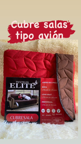 Cubre Sala Doble Vista Tipo Avion 3 Piezas Impermeable Chocolate Rojo
