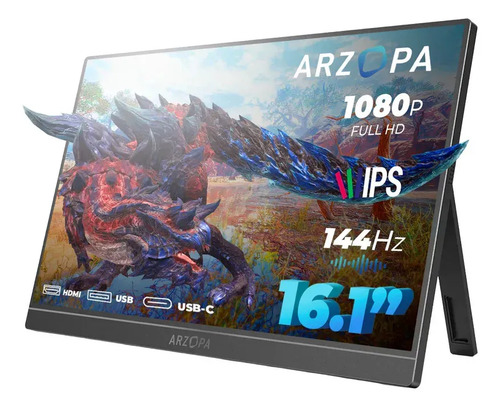 Monitor Portátil Gamer 144hz 16 1080p Arzopa Z1fc Color Negro