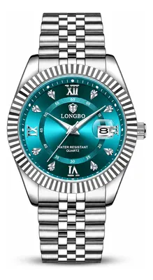Relógio Masculino Longbo Aço Inox Quartzo 30m Calendário Prateado Azul-petróleo