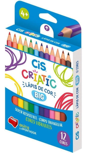 Lápis Colorir 12 Cores Big Jumbo Criatic Cis Com Apontador