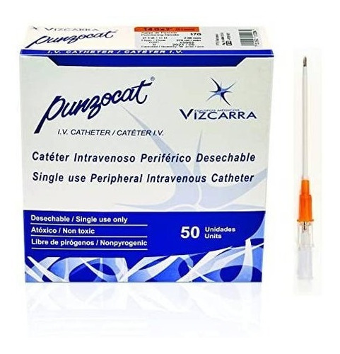 Punzocat Catéter Naranja Cal.14g L.51m (2 ) Flujo Ml/min