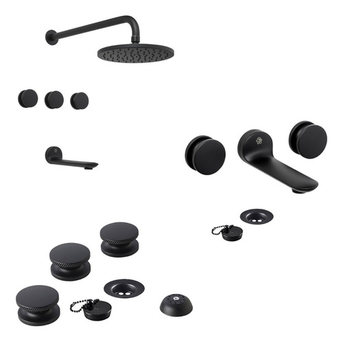 Kit Fv Ducha Lavatorio Pared Bidet Baño Nueva 44 Negro Mate