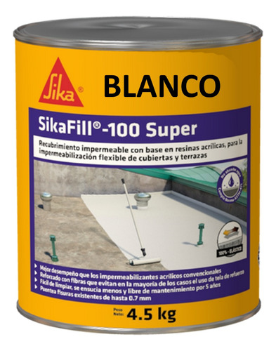 Sikafill 100 Super Blanco Impermeabilizante X 4.5 Kg