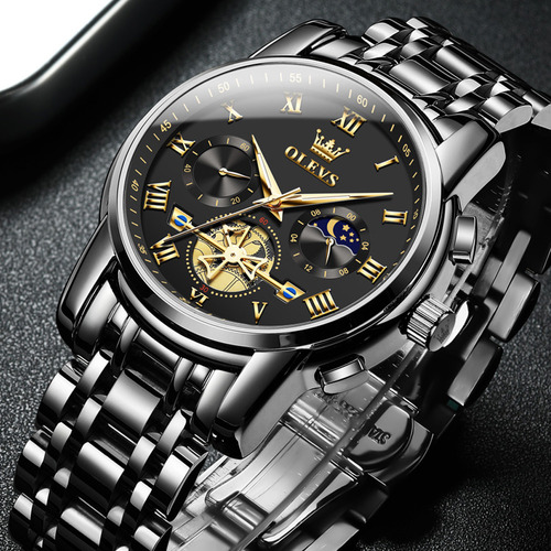 Reloj De Cuarzo Olevs Hollow Out Tourbillon Para Hombre Color Del Fondo Negro