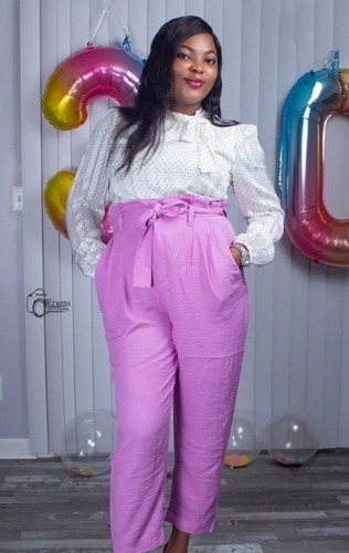 Pantalon Paper Bag Tiro Alto Con Cinta Mujer Talla Extra Xxl
