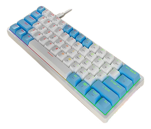 Teclado Gamer Mucai Mk61 60% Switch Red Hot Swappable Rgb Branco E Azul Inglês Us