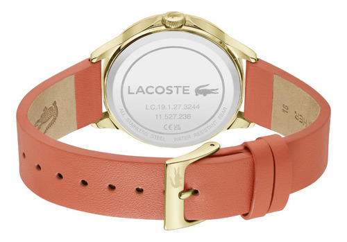 Reloj Lacoste Skyhook Multifuncional Para Mujer Correa Naranja Bisel Blanco Fondo Blanco