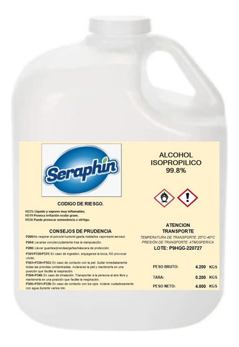 Alcohol Isopropílico 99.8% 4 Lt, Isopropanol, Ipa Limpiador
