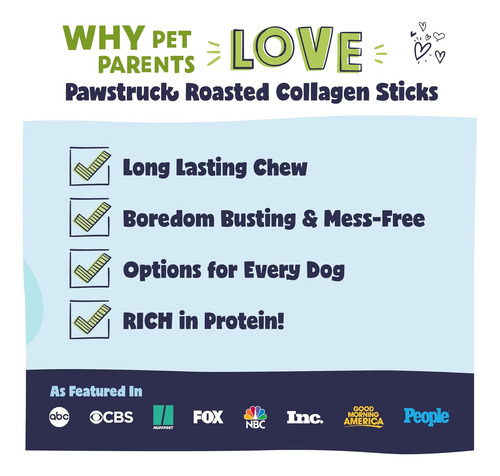 Pawstruck, 5 Palitos De Colágeno Naturales, 11-12 Pulgadas