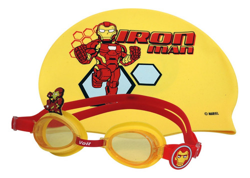 Set De Natación Marvel Iron Man Kids Goggle + Gorra Voit Color Multicolor