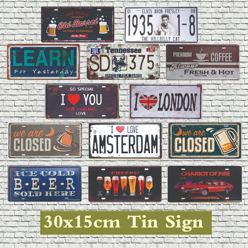 Imagen 4 de 9 de Placas Metalicas Vintage Retro 15x30 Decorativas Kit X 10