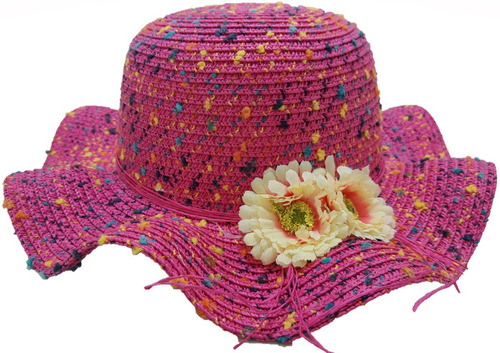 Sombrero De Paja Niña Flores Colores Floreado Para Sol  
