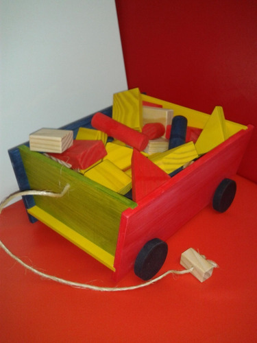 Imagen 5 de 7 de Carro Arrastre Bloques Geométricos Madera Didacticos