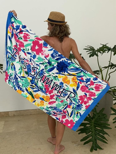 Toalha De Praia Banho Gigante Aveludada 100% Algodão Teka Cor Floral Colorido
