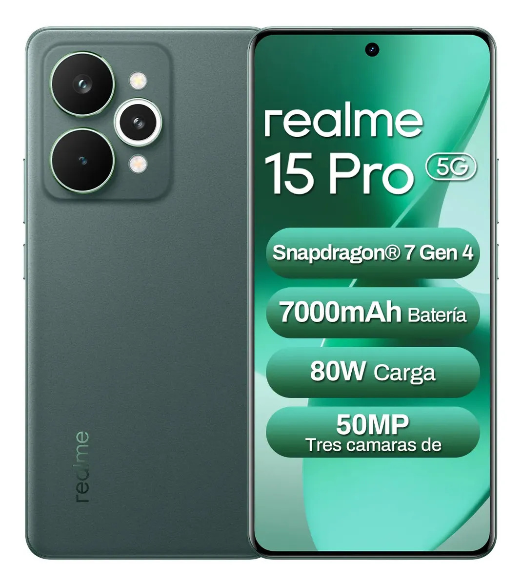 Celular Realme 15 Pro 5g 12gb 512gb Smartphone Cámara Sony Procesador Snapdragon 7 Gen 4 144 Hz Pantalla 4d Curva 7000mah 80w Carga Verde
