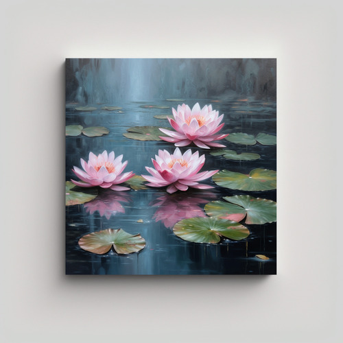 70x70cm Cuadro Loto Rosa Y Agua Brillante Estilo Estilo Óle