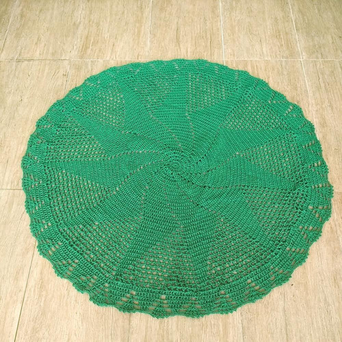 Tapete De Crochê Para Sala Redondo Grande 1,60m De Diâmetro Cor Verde Desenho do tecido Flor