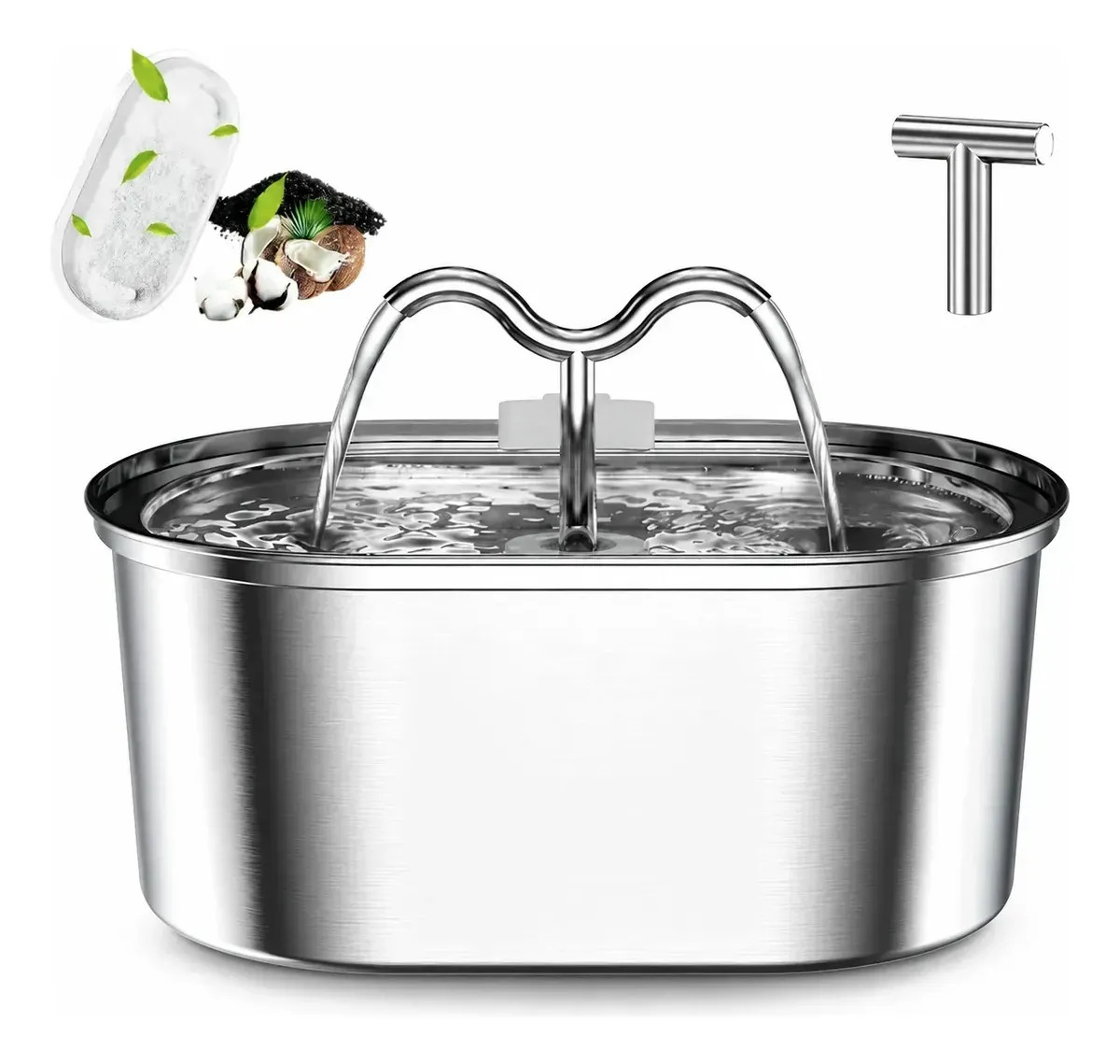 Fonte De Água De Aço Inoxidável Para Gatos E Cãe 3.2l Forma De T Pawponto