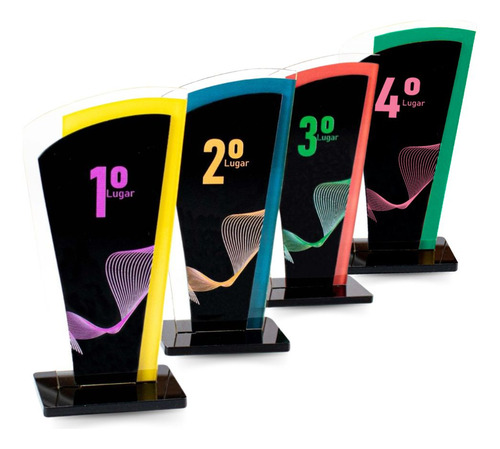 Kit Conjunto De Troféus Acrílico 1 2 3 E 4 Lugar - 50 Peças