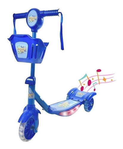 Patinete Musical 3 Rodas Com Cesta E Luzes Cor Azul