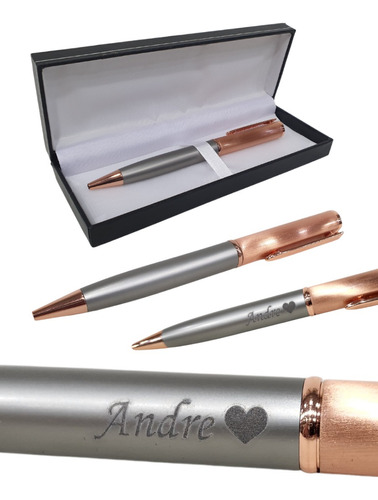 Boligrafo Metalico Silver/cobre C/estuche Grabado Laser Incl