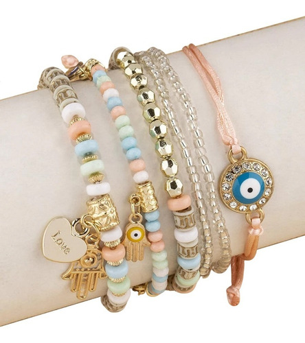 Pulsera Brazalete Elegante Dije Ojo Turco Set 6 Pieza Pnl