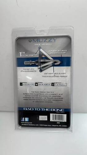 ° Muzzy Trocar Ballesta Arquería Flecha Punta Removible 100 Grain - Pack Of 3°