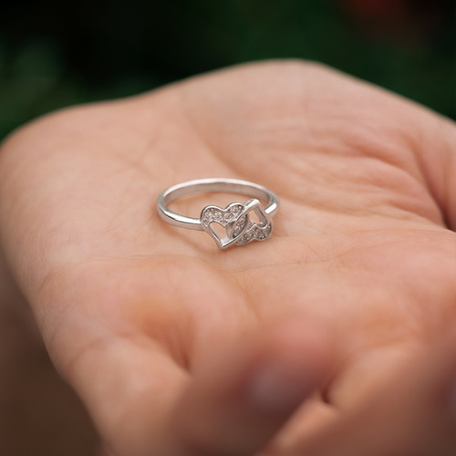 Anillo Para Mujer De Diseño Corazones Enlazados Plata 925