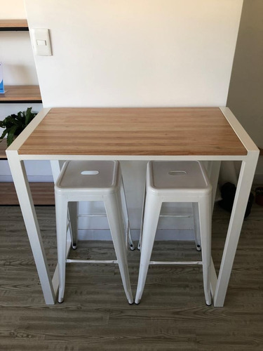 Imagen 1 de 6 de Barra Desayunador Bar Cocina Living Hierro Y Madera 100 Cm
