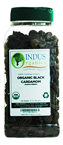 Indus Organics Cardamomo Negro Entero, Frasco De 12 Onzas, R