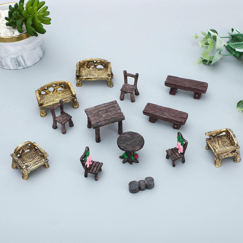 14 Piezas De Accesorios En Miniatura De Jardín, Mini Mesa Y