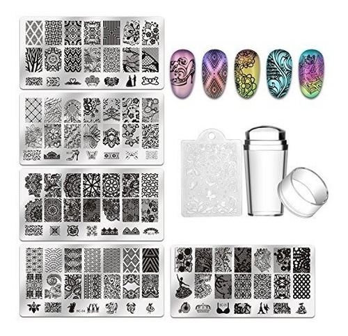 Biutee 5 Unids Nail Stamping Placas 1 Stamper 1 Raspador De 