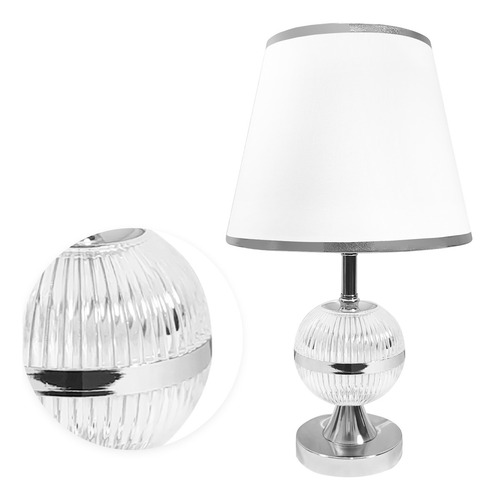 Lámpara De Mesa Plateada Led Escritorio Base E27 65w Mavrik Plateado Blanco