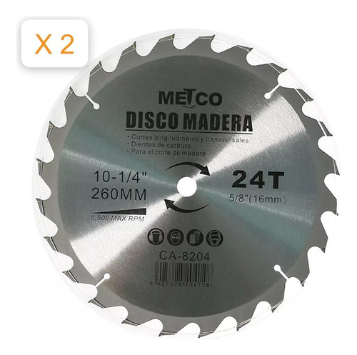 Disco Para Sierra De Madera 10 24 Dientes Metco Pack 2 Unds