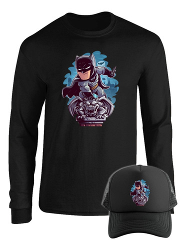 Camibuso Batman Comic Camiseta Manga Larga Combo Gorra 