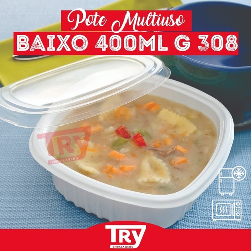 Marmita Pote 400ml Caldo Sopa Freezer Microondas G308 50uni