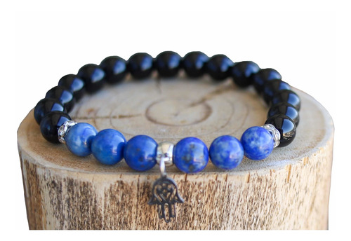 Pulsera Lapislázulis Y Onix + Dije Om - Piedra Original